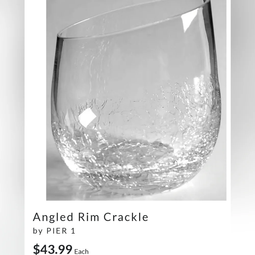 Pier 1 Angled Rim Crackle Stemless Blown clear Glass Cup‎